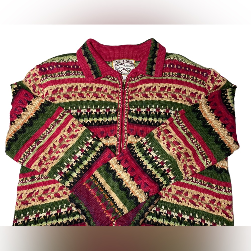 Vintage‎ Heirloom Collectibles Red Nordic Knit Zip Up Cardigan Sweater 90’s Y2K